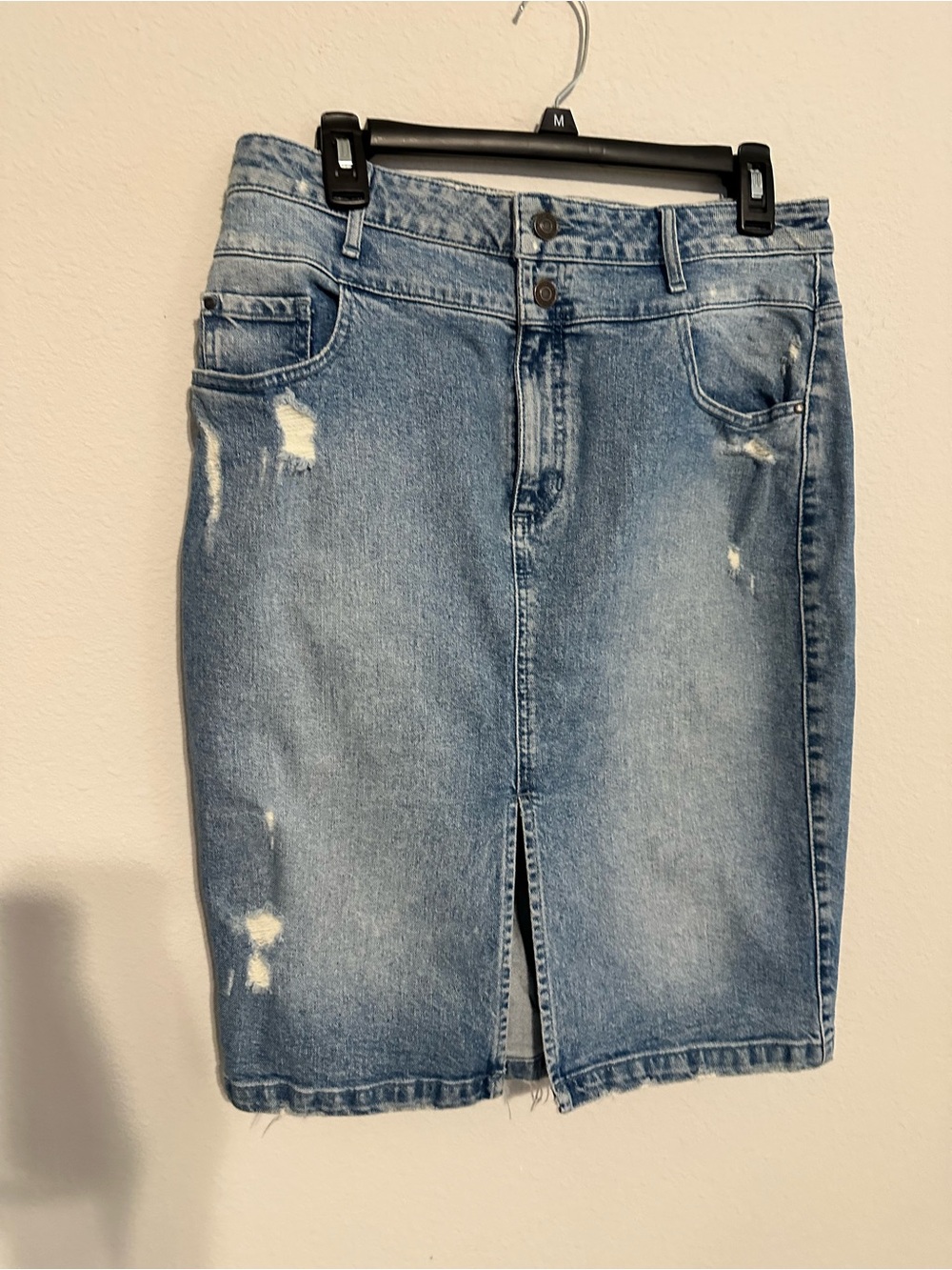 Guess Denim Pencil Skirt with Front Slit - Light Blue